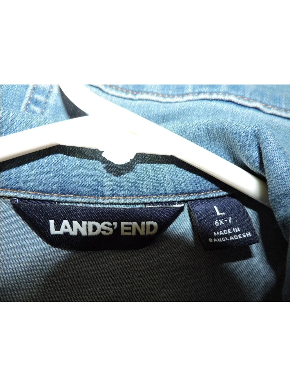 Lands' End Blue Denim Jacket with White Lace & Pink Flower Embroidery